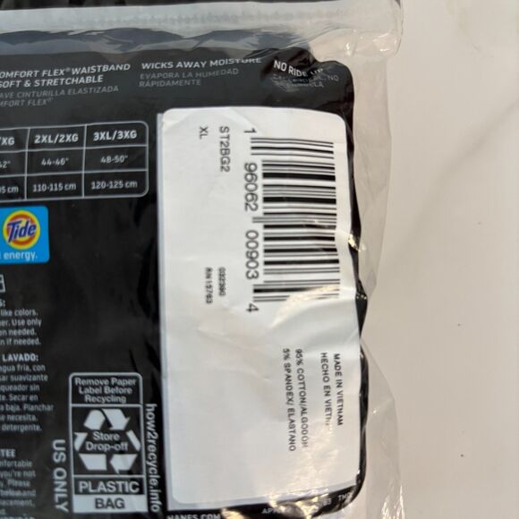 New NIP Men Hanes XL Tagless Stretch Boxer Briefs 2 Pack 40-42” Black Logo Waist - Picture 6 of 6